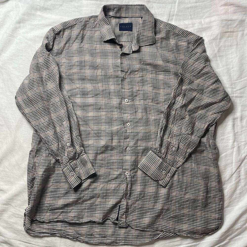 Calder Carmel White Brown Checkered Plaid Button Shirt Sz XXL Ltd Edition 1/150